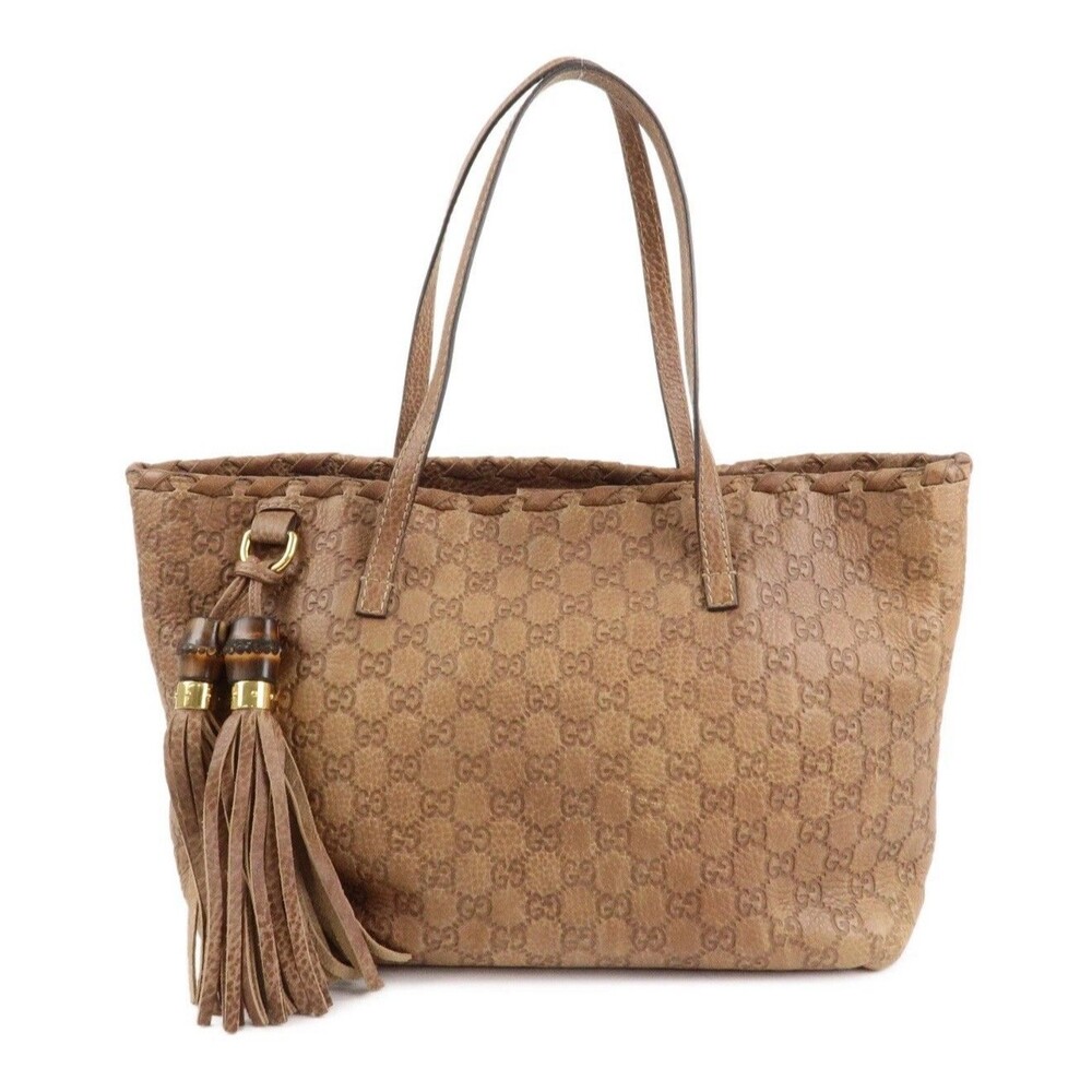 Authentic GUCCI Bamboo Guccissima Leather Tote Bag Brown Tassel 218780 - Picture 2 of 14